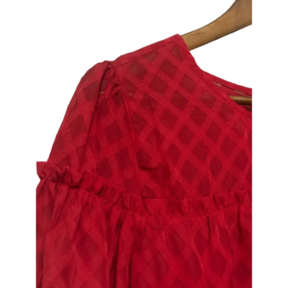 Tommy Hilfiger Women Red Diamond Textured Peplum Blouse‎ Top Size L